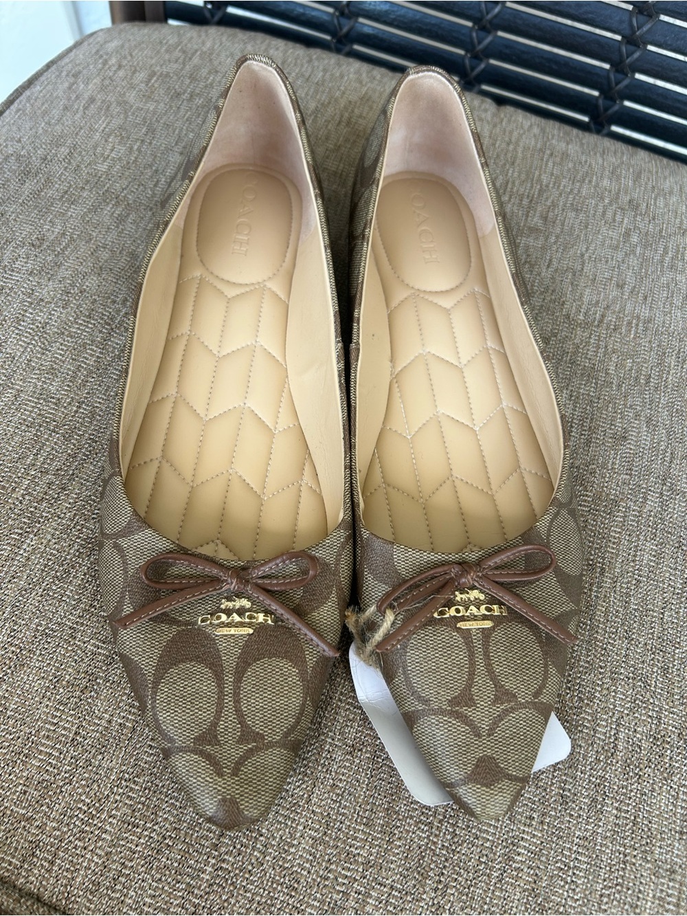 Coach Brown Signature Pointed-Toe Bow Ballet Flats